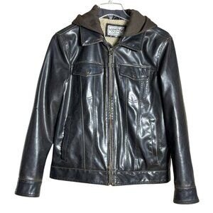 Signature by Levis Vegan Bomber Coat Biker Fleece Hood 90s Distressed Mens M